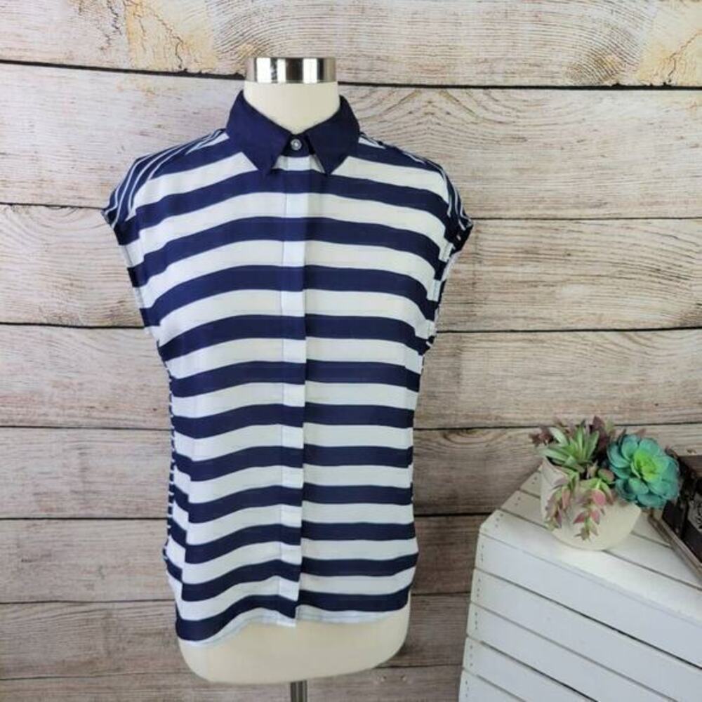 Banana Republic Striped Cap Sleeve Button Down Blouse Size Extra Small